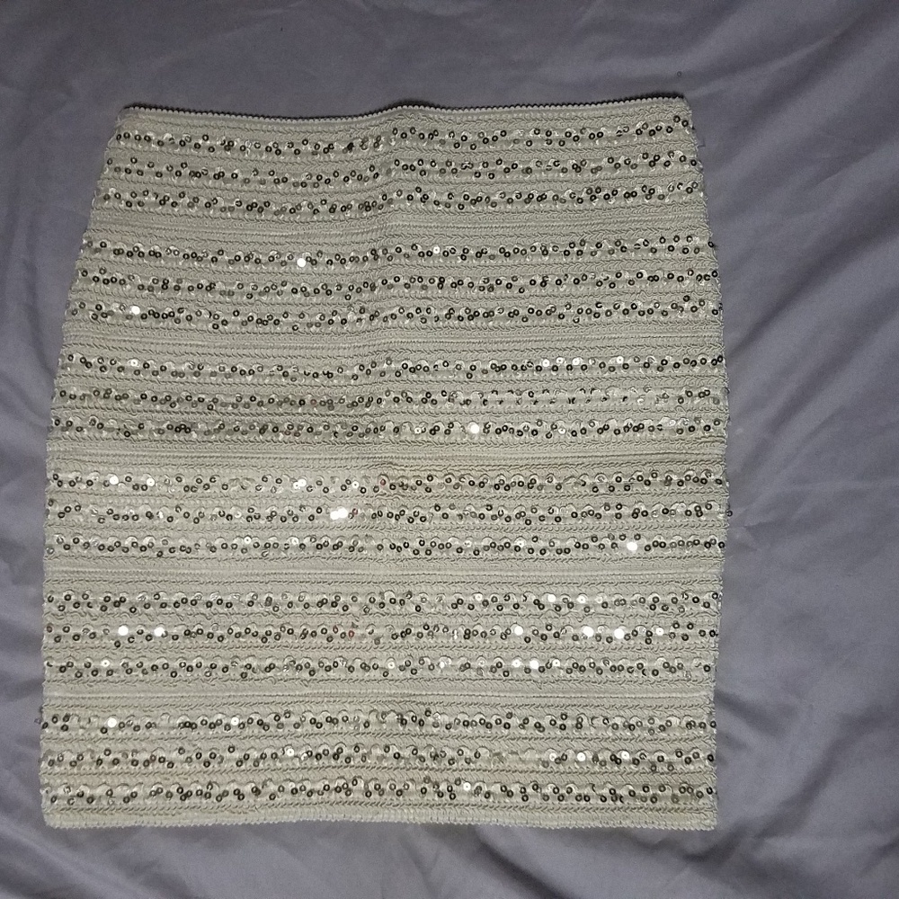 Cream Sequin Mini Skirt